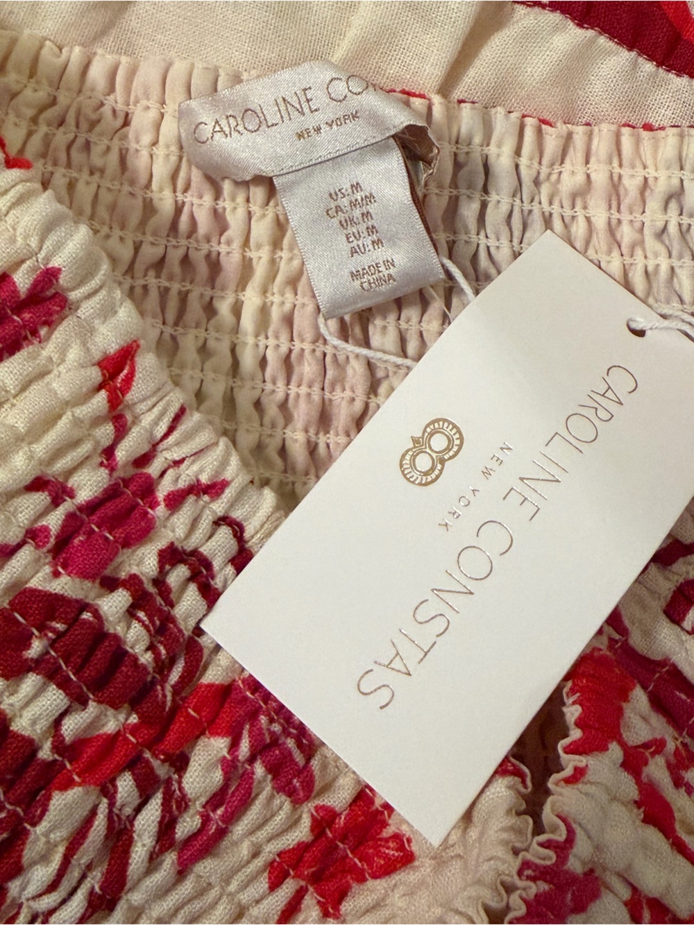 Caroline Constas Linen Scalloped Tropical Top & Midi Skirt Set Red Cream NWT - Picture 11 of 11